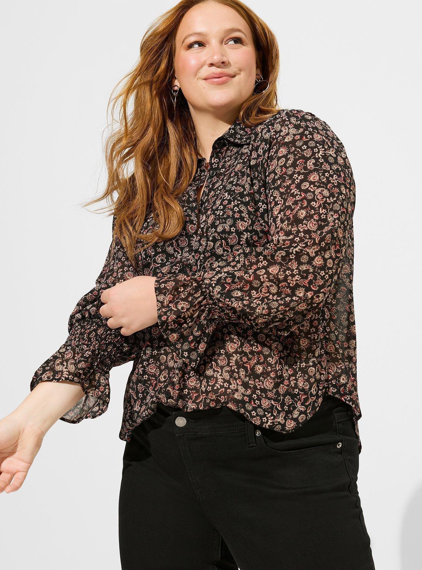 Picadilly Button-Front Puff Sleeve Top