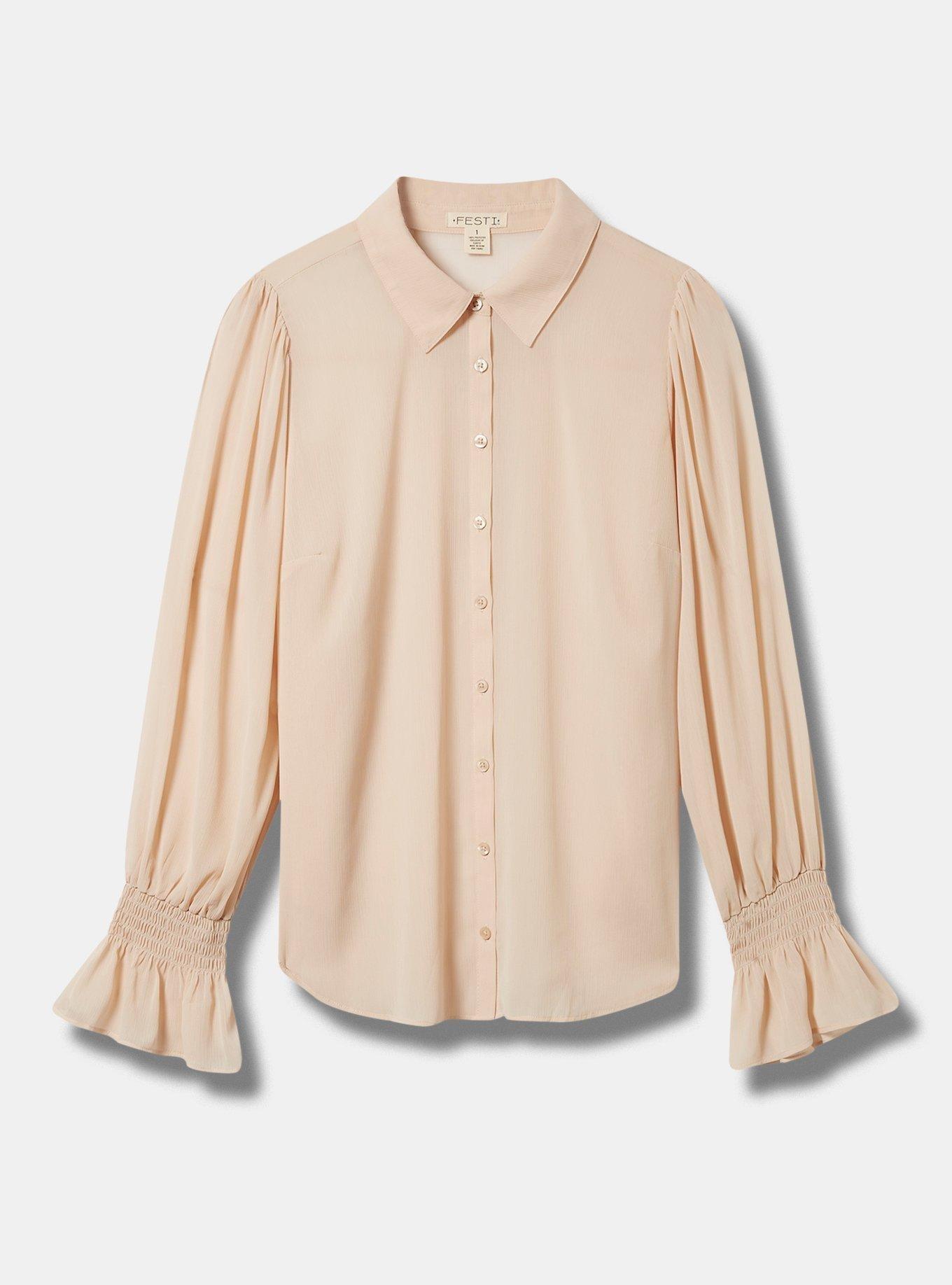 Festi Tissue Weight Chiffon Button Front Puff Sleeve Top