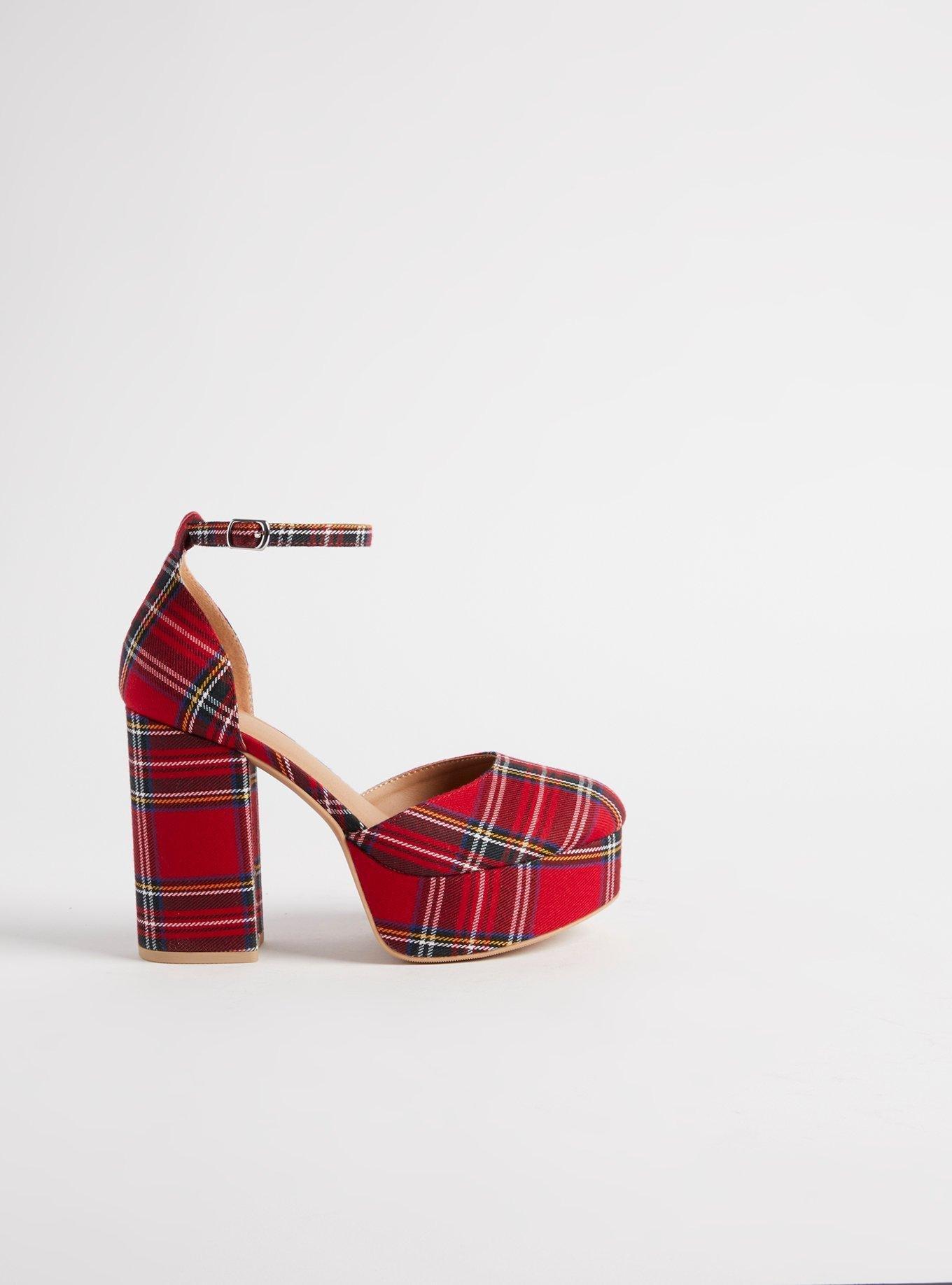 Red and black plaid on sale heels