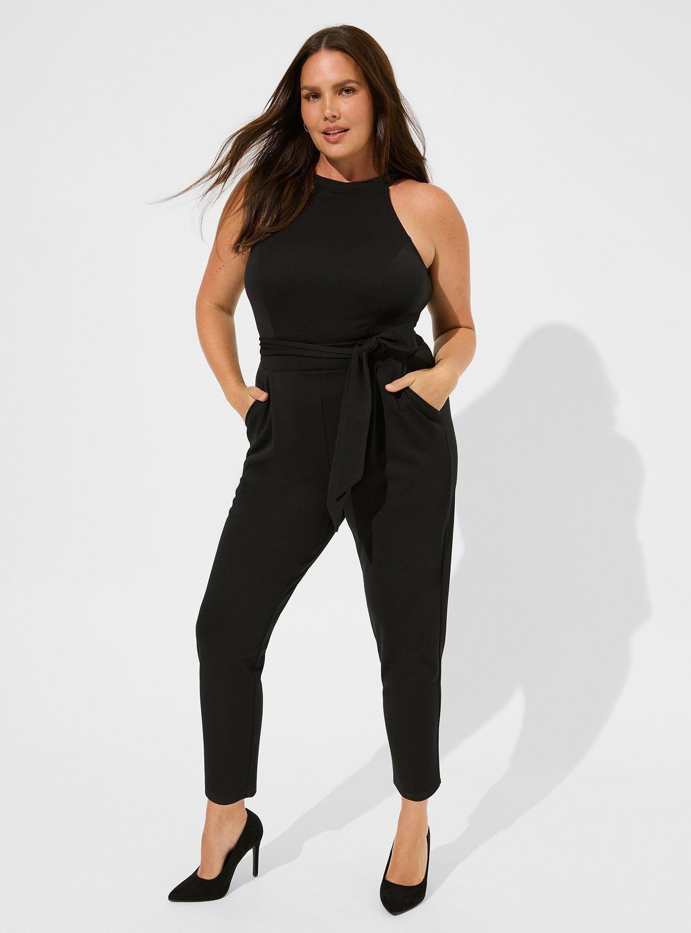 Plus Size - Ponte High Neck Belt Jumpsuit - Torrid