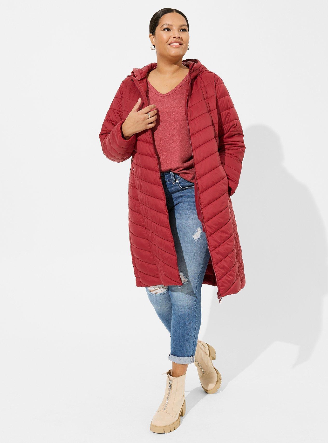 Red longline hot sale puffer jacket