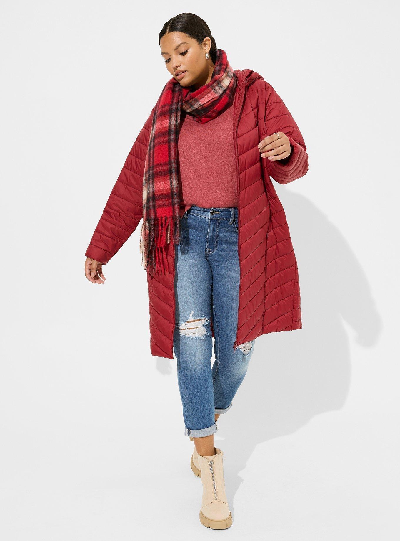 Red longline discount puffer coat