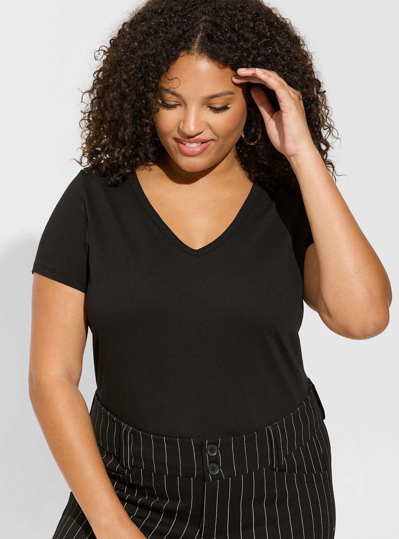  Vintage Cotton Jersey V-Neck Tee, DEEP BLACK, hi-res