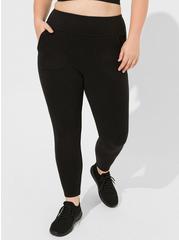 Plus Size Happy Camper Micro Fleece Full Length Active Legging with Front Pockets, DEEP BLACK, alternate