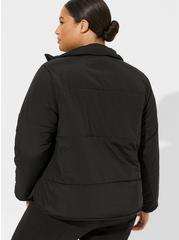 Matte Stretch Nylon Light-Weight Puffer Active Jacket, DEEP BLACK, alternate