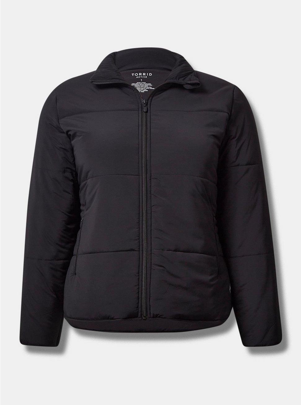 Matte Stretch Nylon Light-Weight Puffer Active Jacket, DEEP BLACK, hi-res