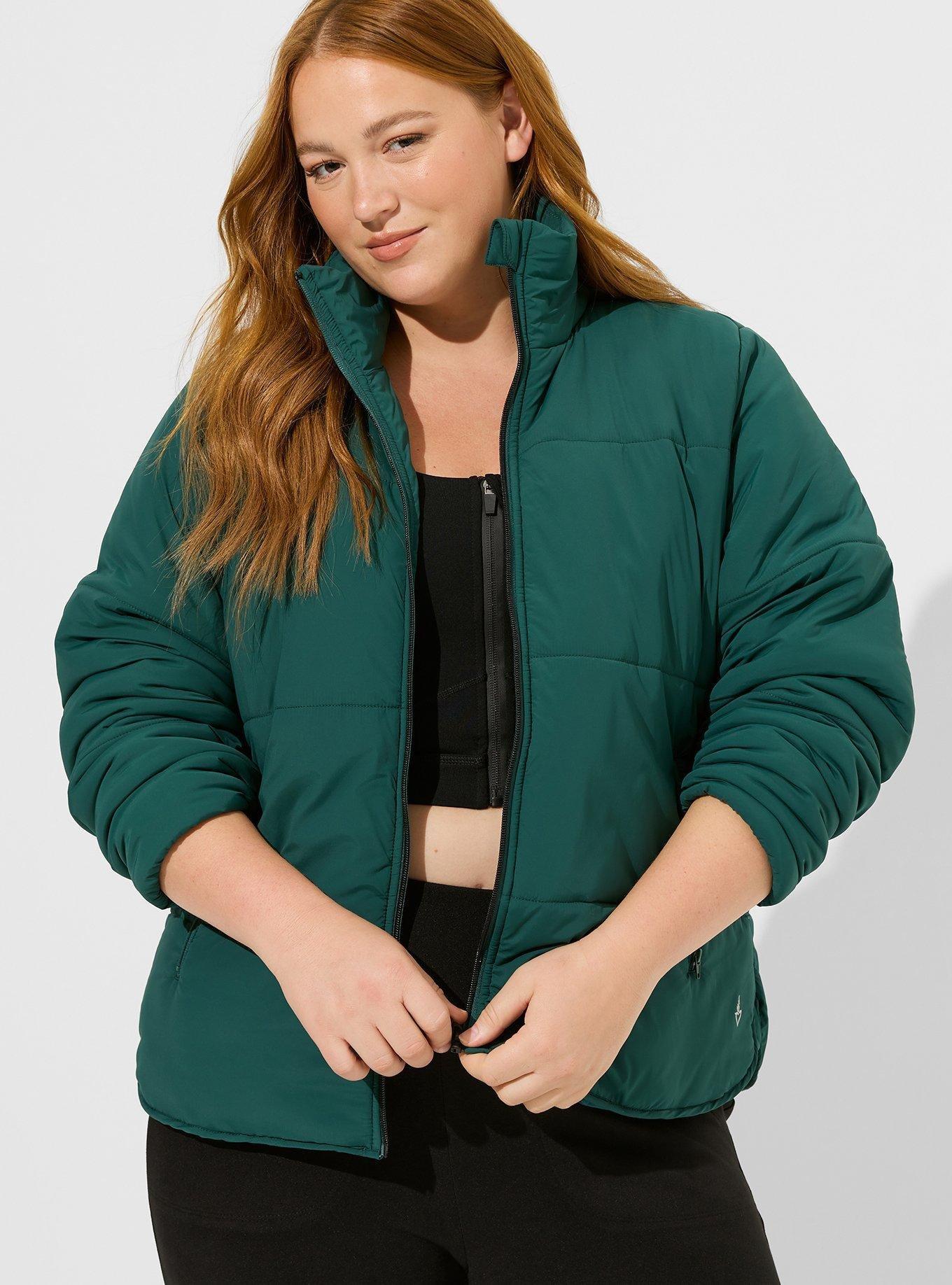 Plus Size Matte Stretch Nylon Light Weight Puffer Active Jacket