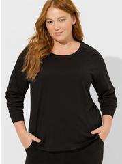 Performance Cotton Open Back Long Sleeve Active Tee with Mesh Detail, DEEP BLACK, alternate