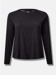 Performance Cotton Open Back Long Sleeve Active Tee with Mesh Detail, DEEP BLACK, hi-res