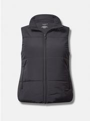 Plus Size Matte Stretch Nylon Light-Weight Puffer Active Vest, DEEP BLACK, hi-res
