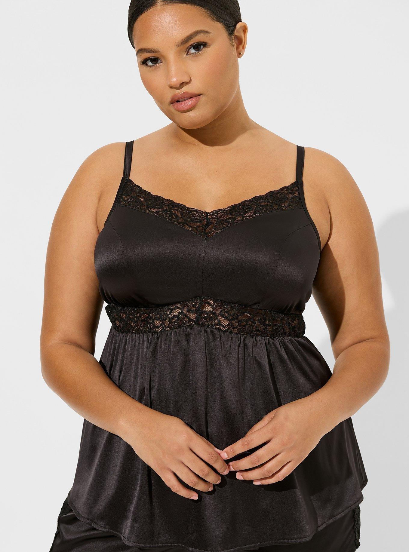 Dream Satin Babydoll Lace Sleep Tank, DEEP BLACK, hi-res