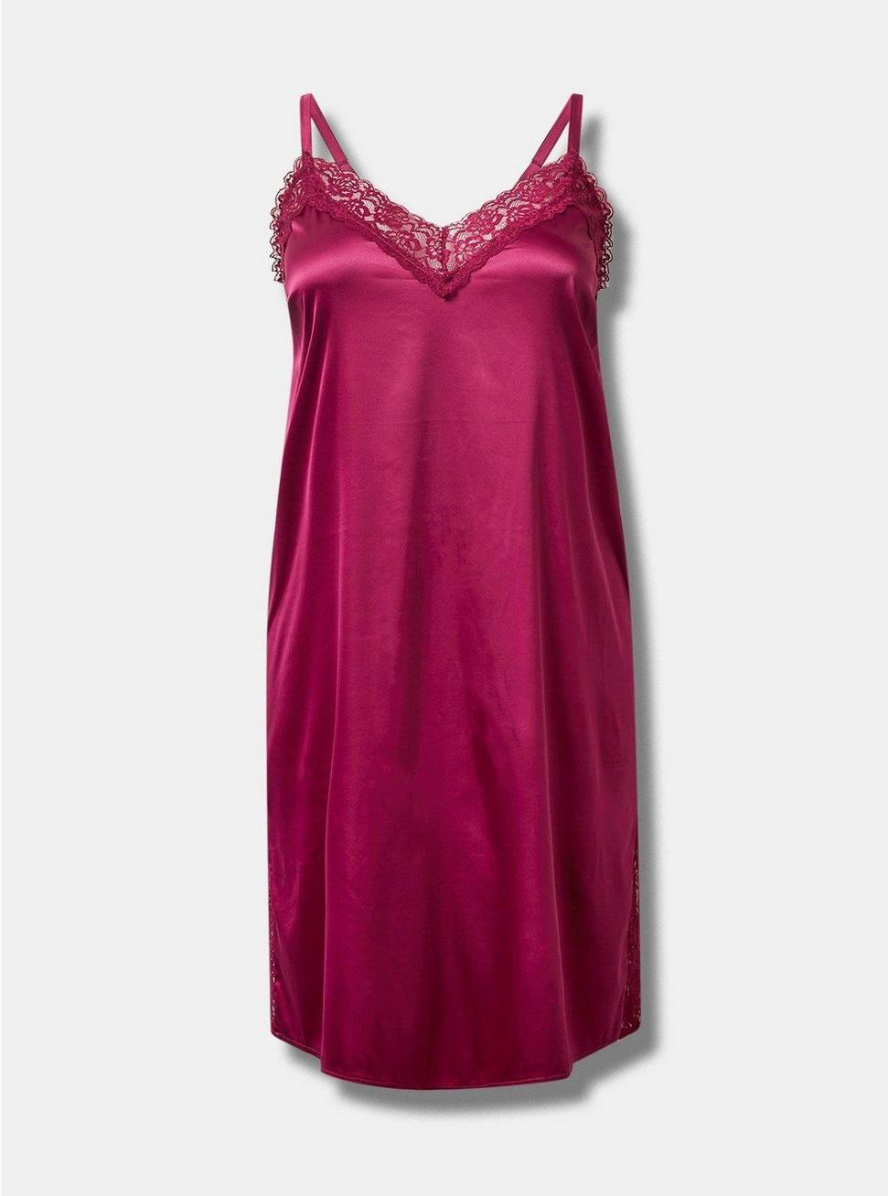 Plus Size Dream Satin Lace Double Slit Midi Sleep Gown, NAVARRA, hi-res