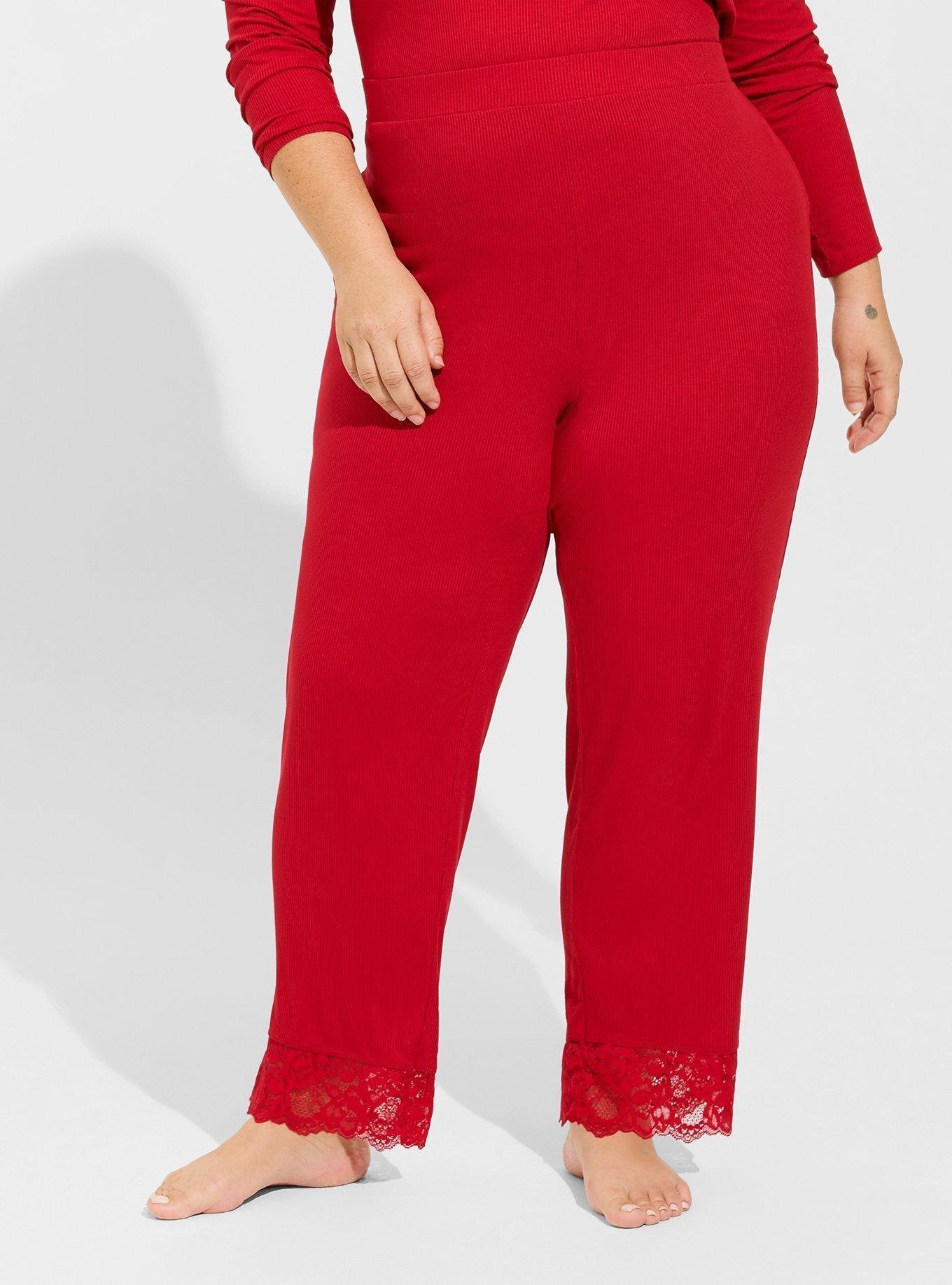 Super Soft Rib Lace Trim Crop Lounge Jogger, JESTER RED, alternate