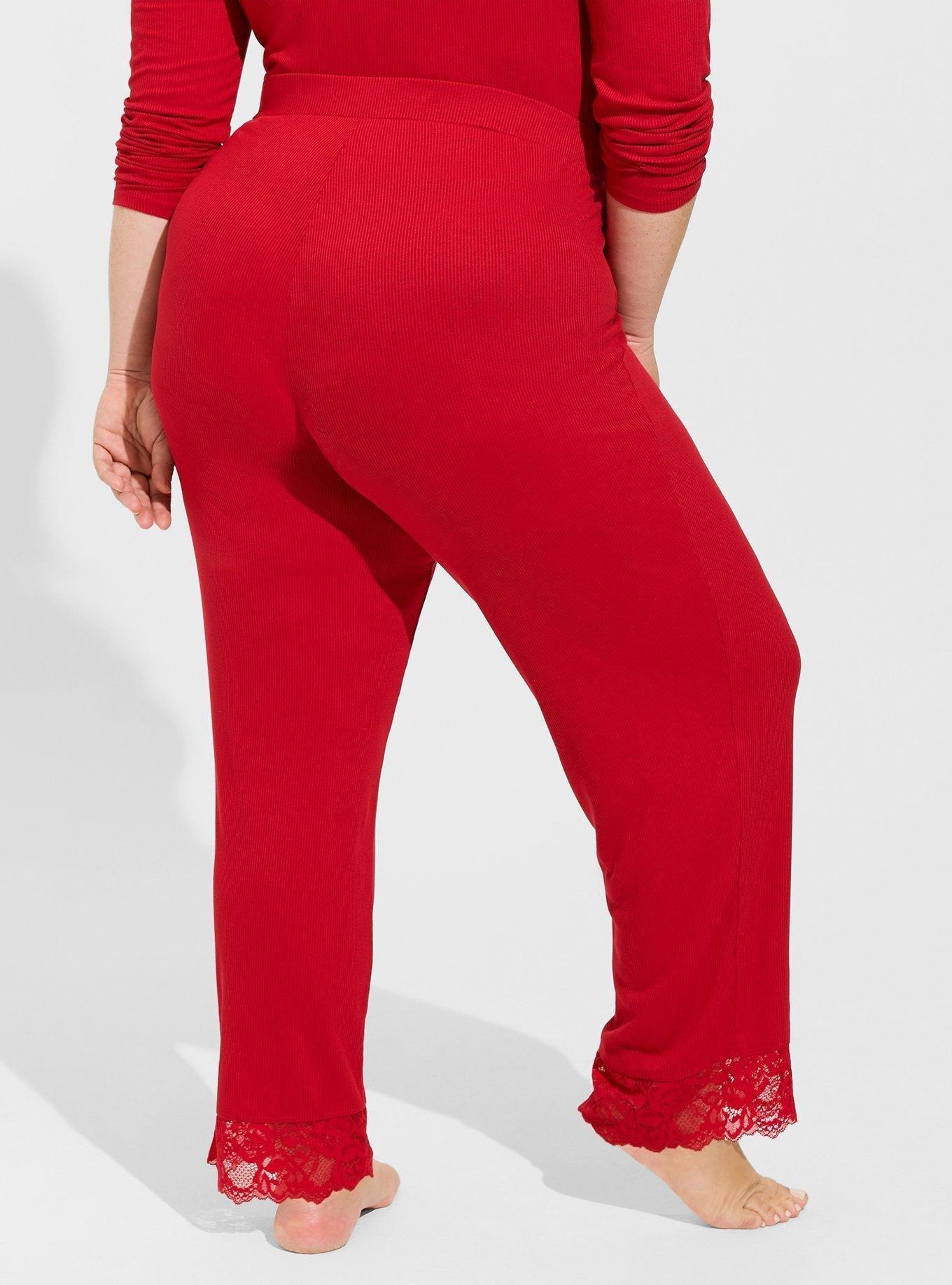 Super Soft Rib Lace Trim Crop Lounge Jogger, JESTER RED, alternate