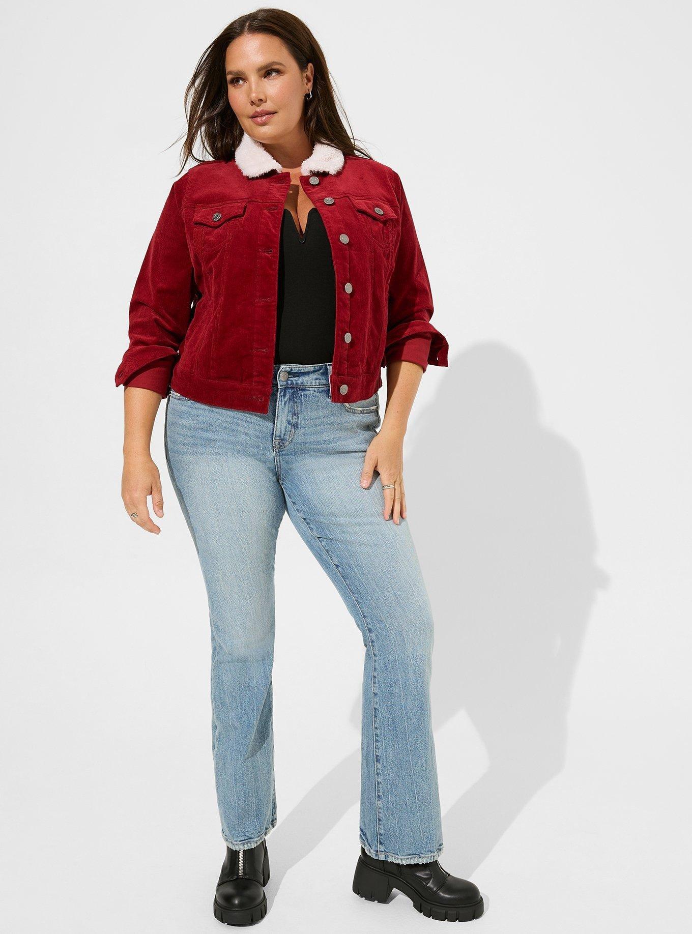 Plus Size - Corduroy Sherpa Collar Trucker Jacket - Torrid