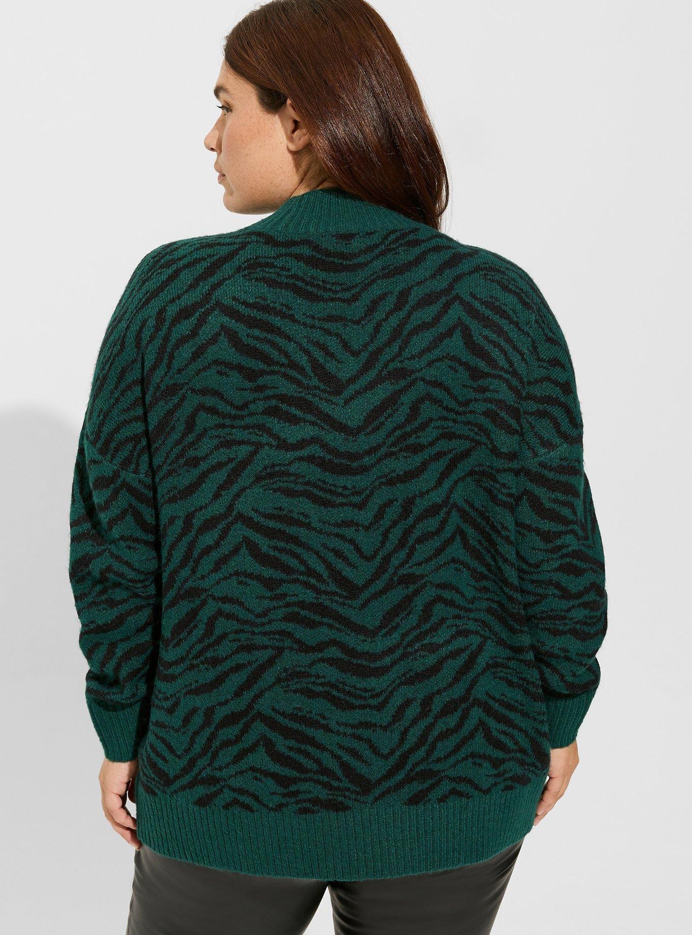 Vegan Cashmere Pullover Turtleneck Sweater, BOTANICAL GREEN TIGER, alternate