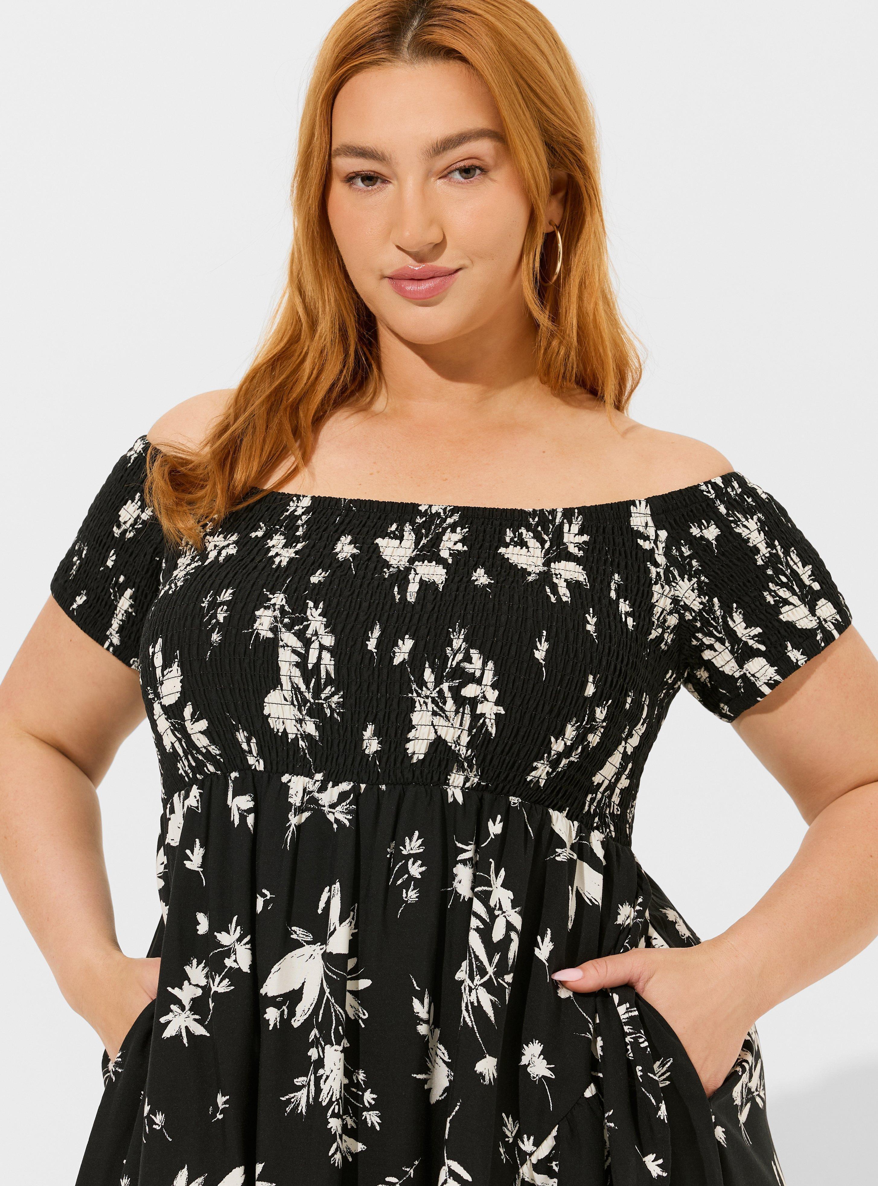 Maxi Challis Off Shoulder Tulip Hem Dress, BLACK FLORAL PATTERN, alternate