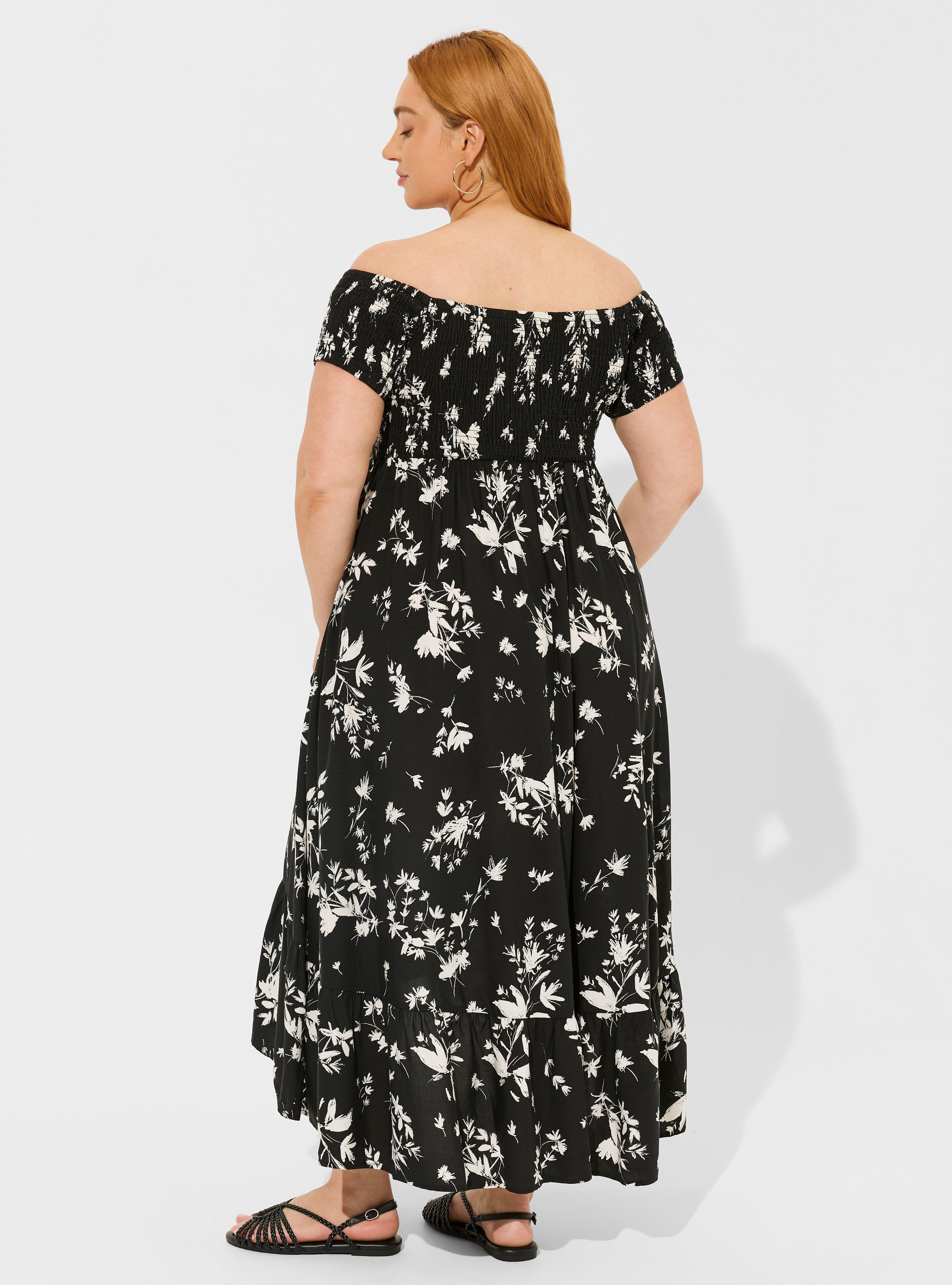 Maxi Challis Off Shoulder Tulip Hem Dress, BLACK FLORAL PATTERN, alternate