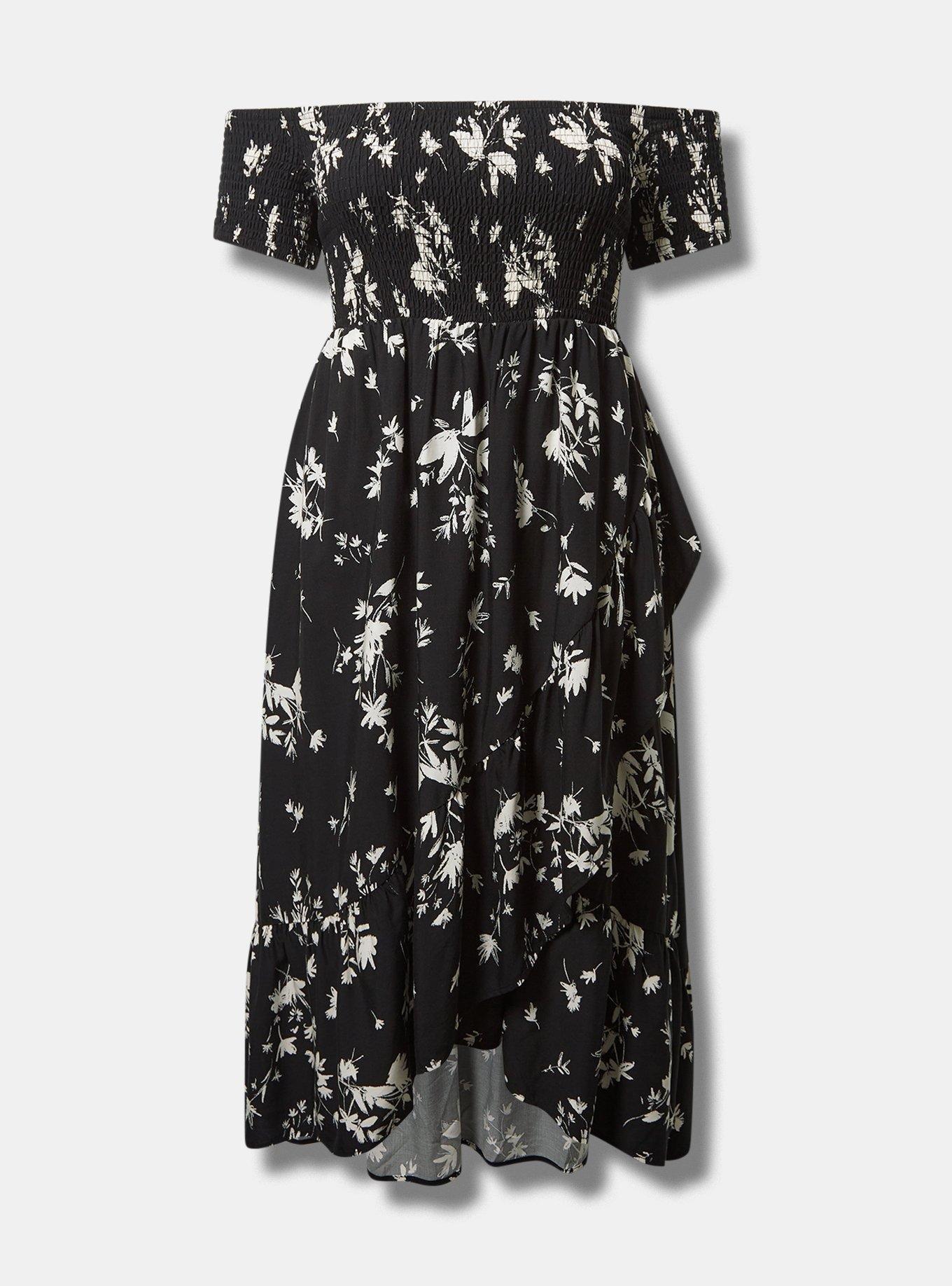Maxi Challis Off Shoulder Tulip Hem Dress, BLACK FLORAL PATTERN, hi-res