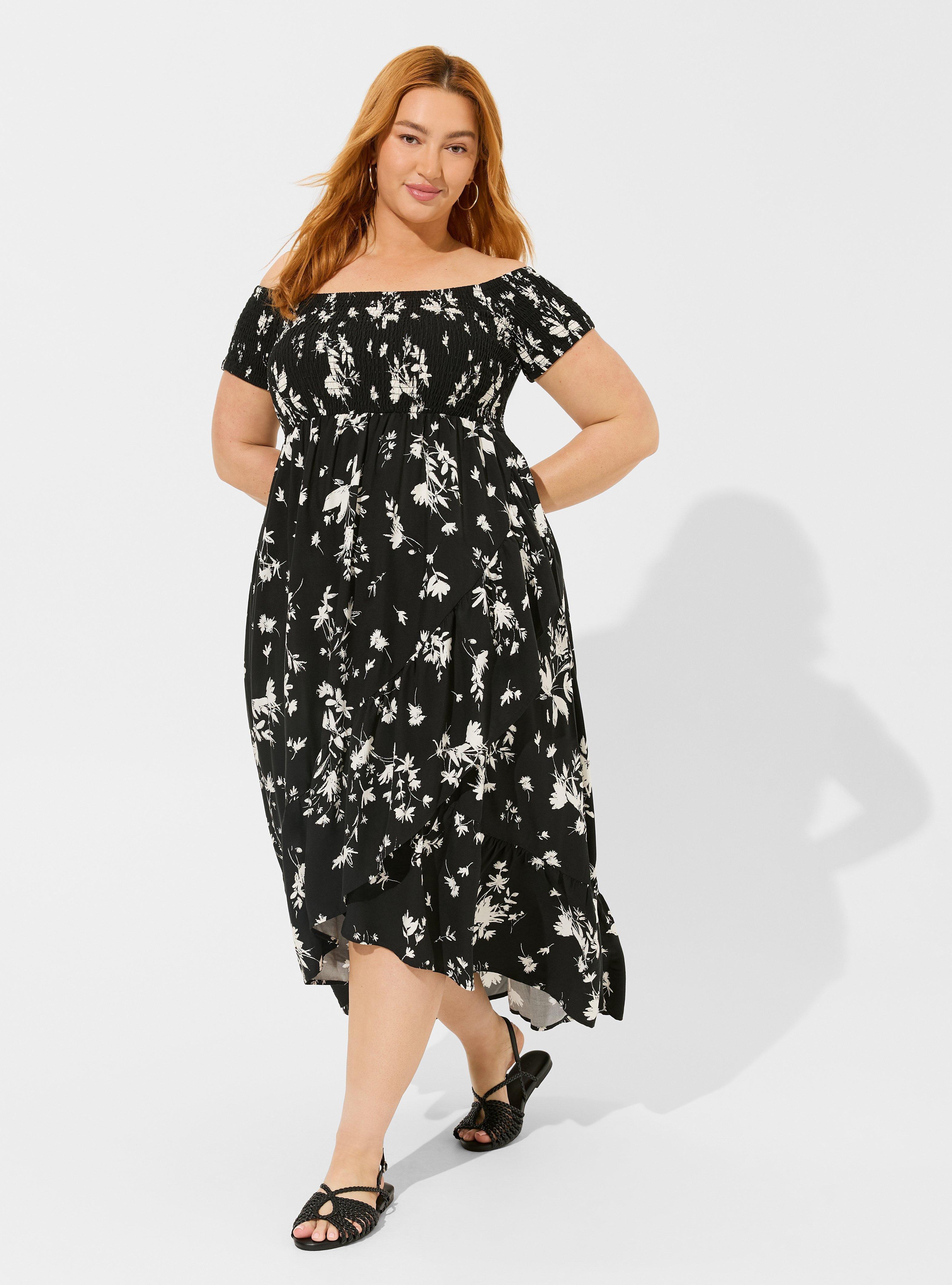 Plus Size Maxi Challis Off Shoulder Tulip Hem Dress Torrid