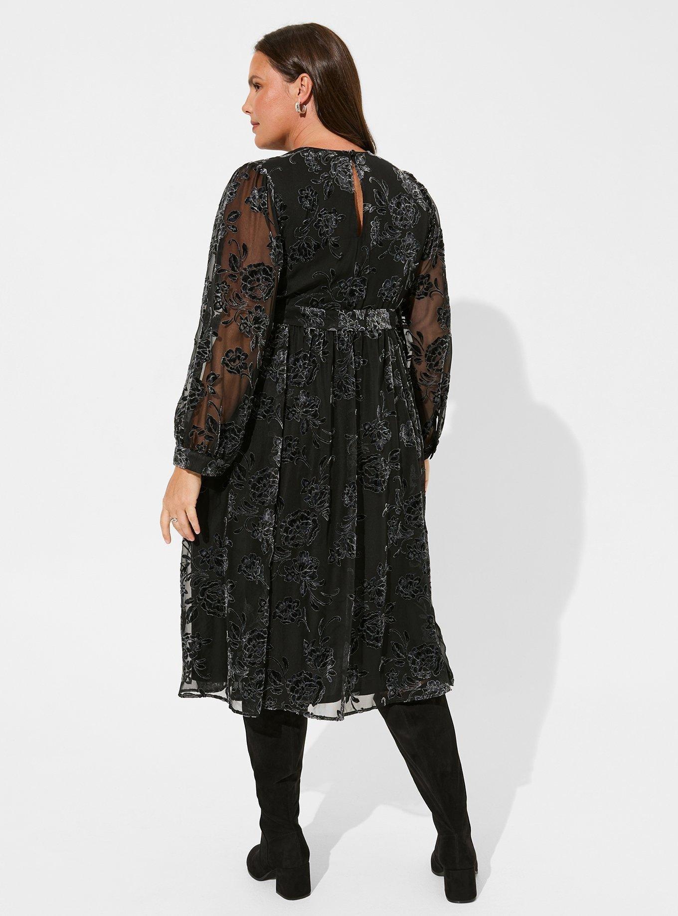 Midi Burnout Velour Blouson Surplice Dress, DAHLIA FLORAL, alternate