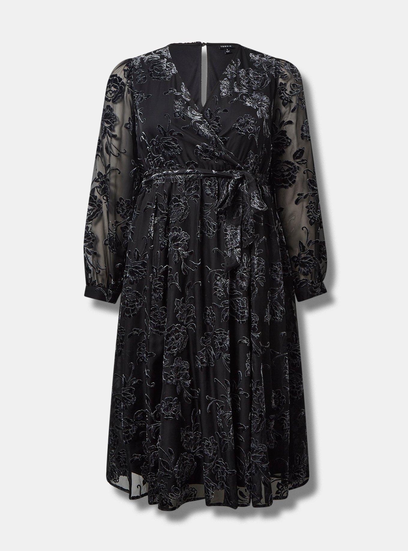 Midi Burnout Velour Blouson Surplice Dress