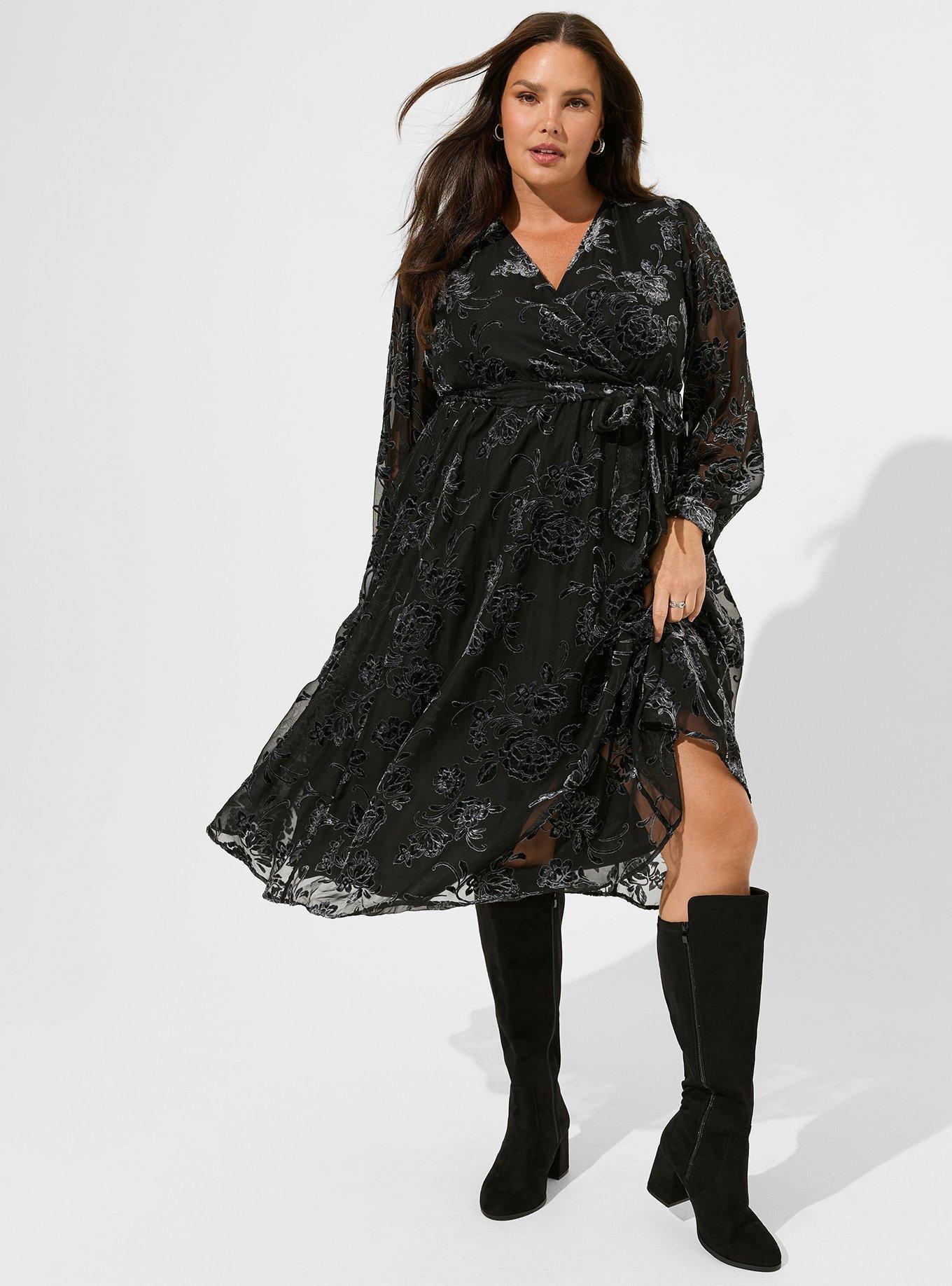 Plus Size - Midi Burnout Velour Blouson Surplice Dress - Torrid