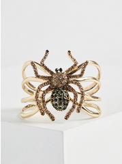 Plus Size Bejeweled Spider Bracelet Cuff, GREEN, hi-res