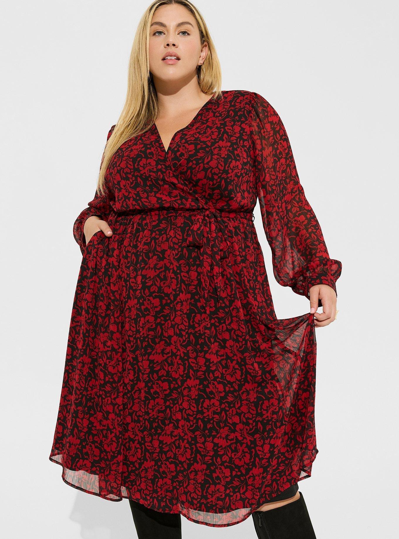 Plus Size - Midi Crinkle Chiffon Surplice Balloon Sleeve Dress - Torrid