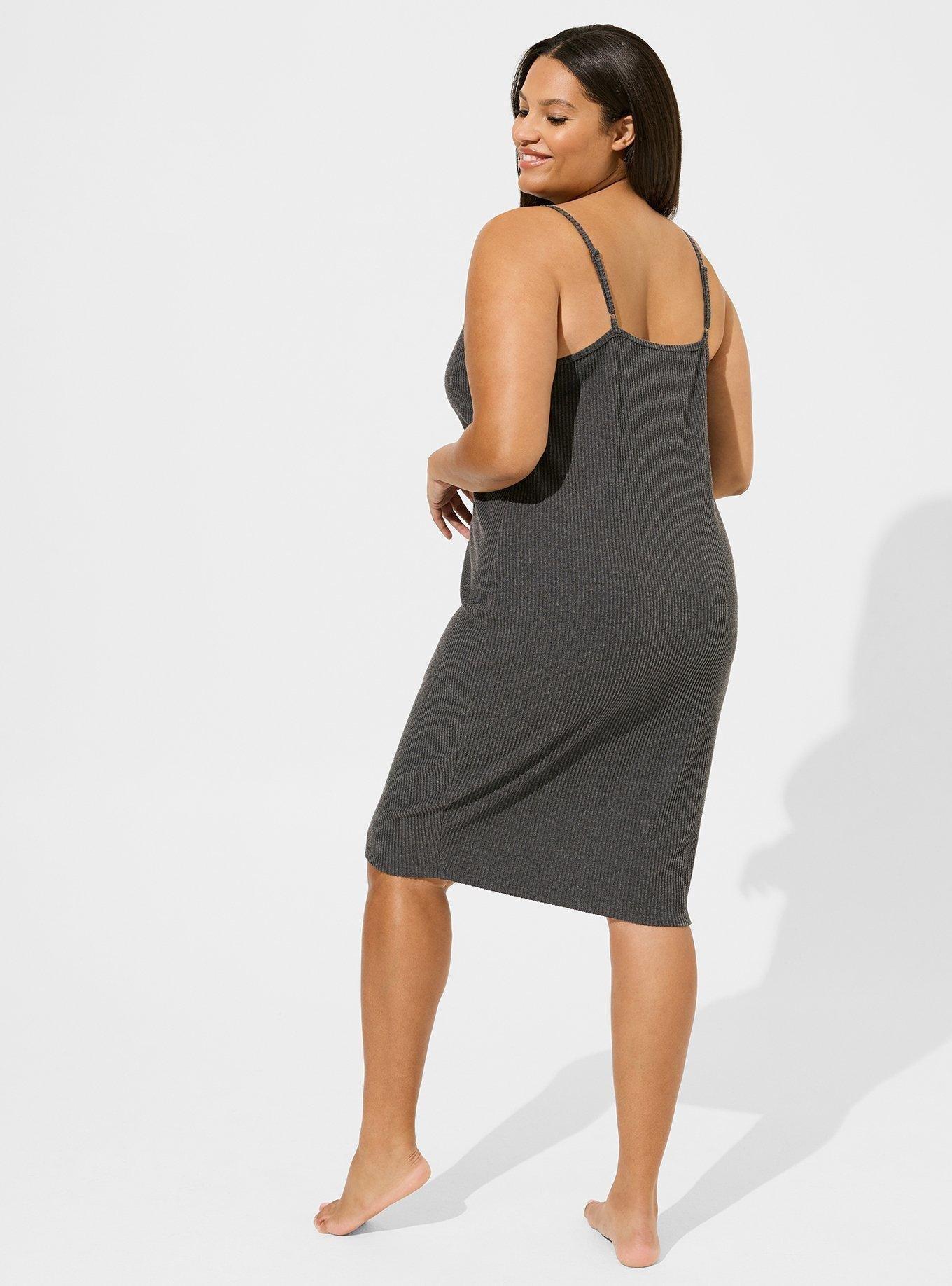 Heavy Hacci Rib V-Neck Midi Cami Lounge Dress, CHARCOAL HEATHER, alternate