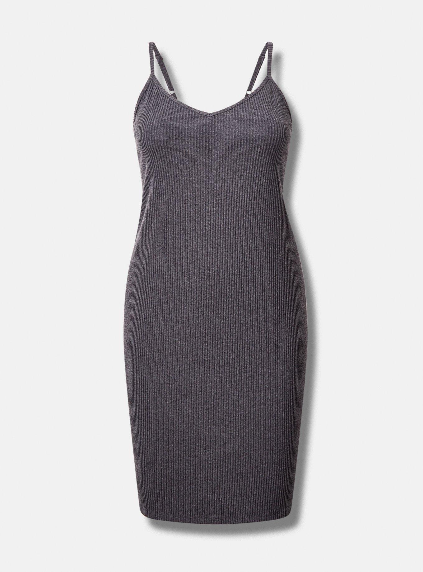 Heavy Hacci Rib V-Neck Midi Cami Lounge Dress, CHARCOAL HEATHER, hi-res