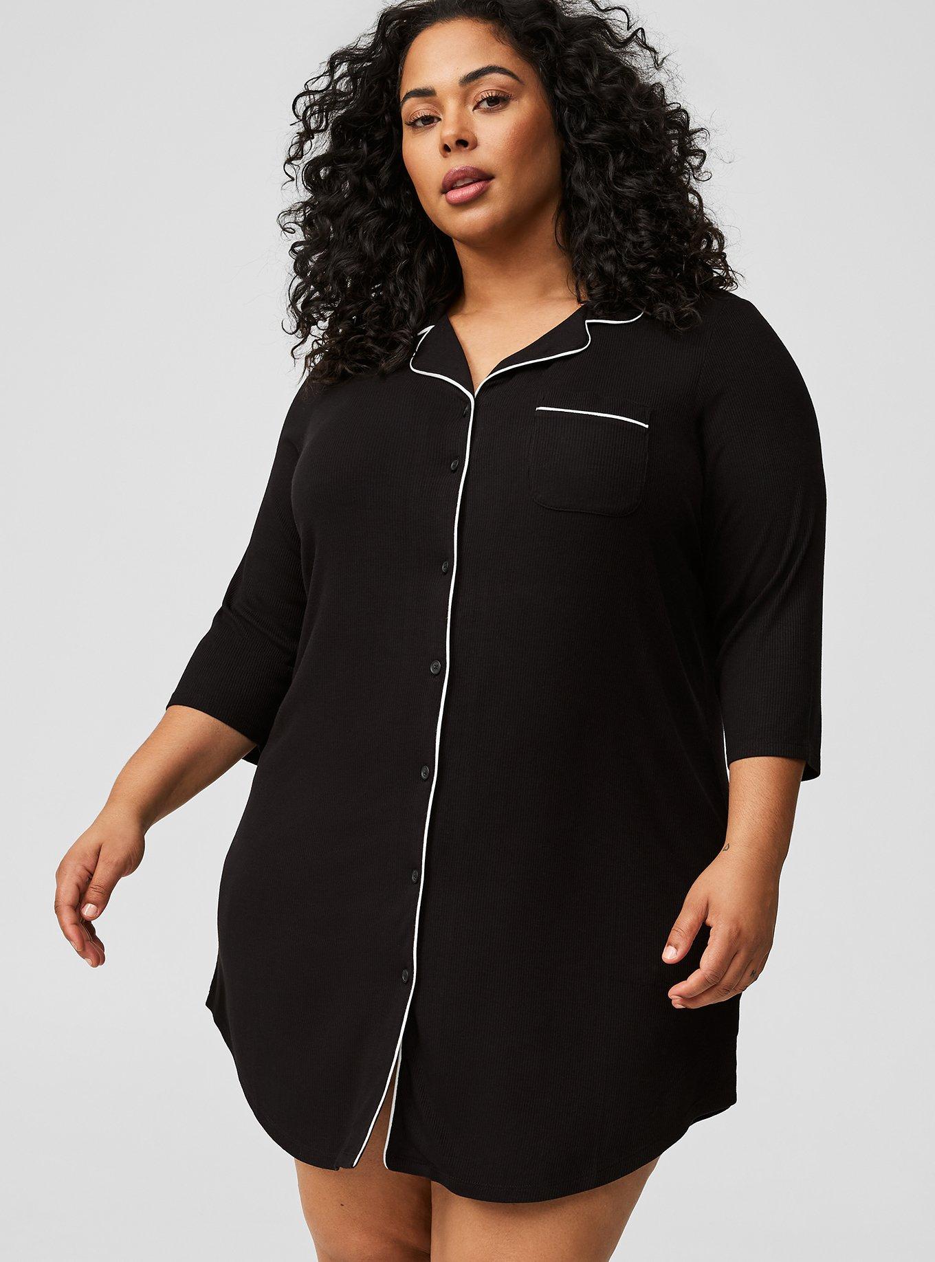 Plus Size - Super Soft Rib Button Through Sleep Gown - Torrid