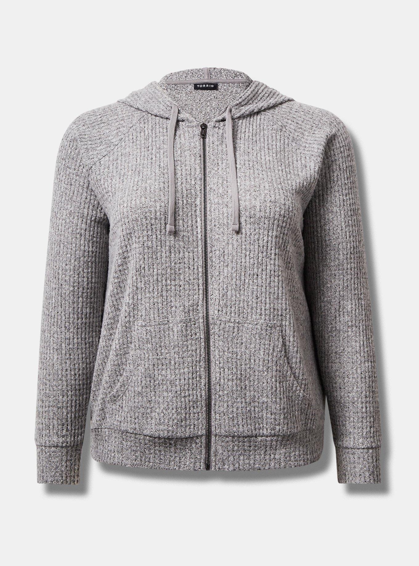 Plus Size Brushed Waffle Raglan Zip Up Hoodie Torrid