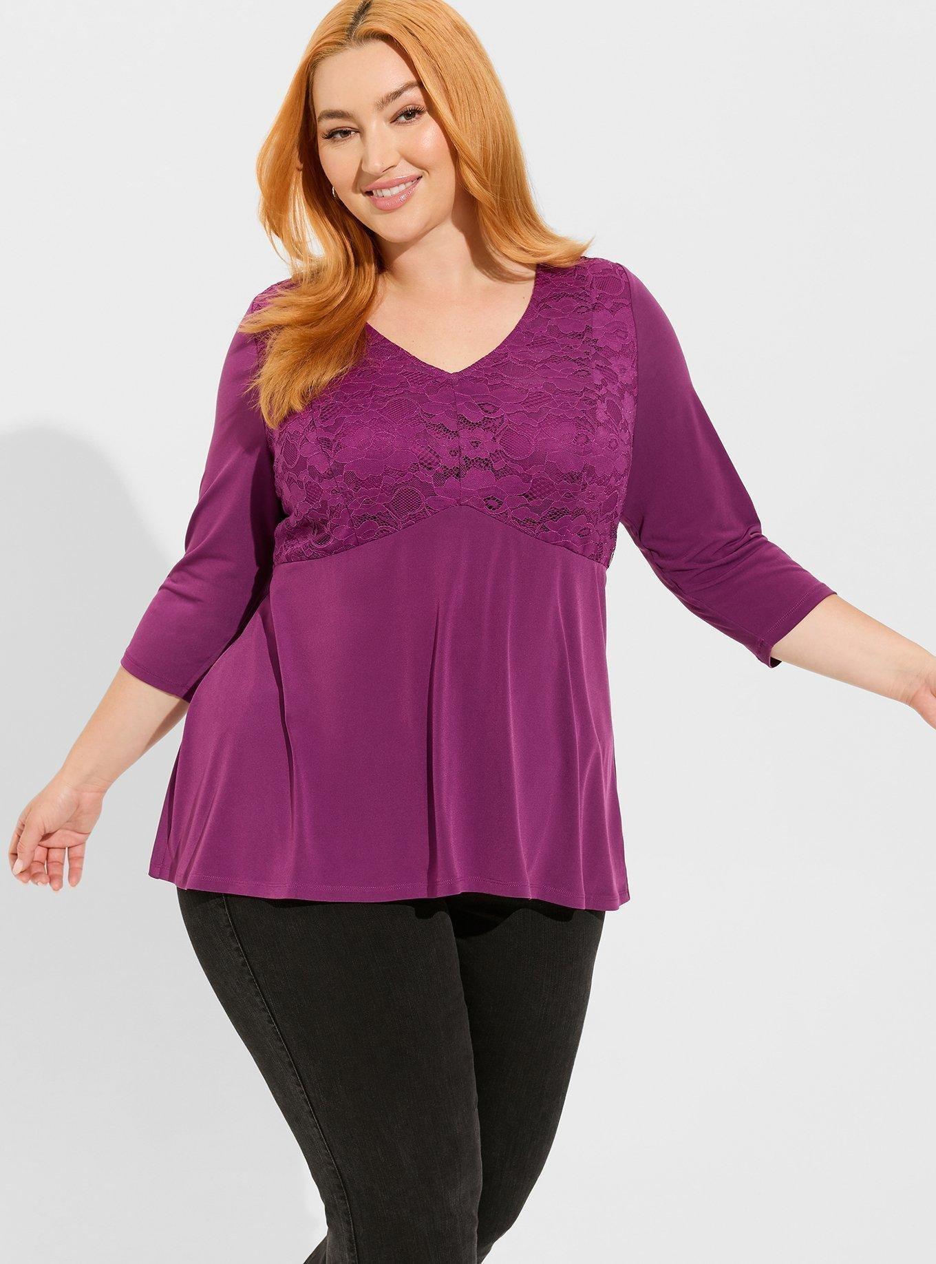Plus Size - Studio Knit Lace V-Neck Babydoll Top - Torrid