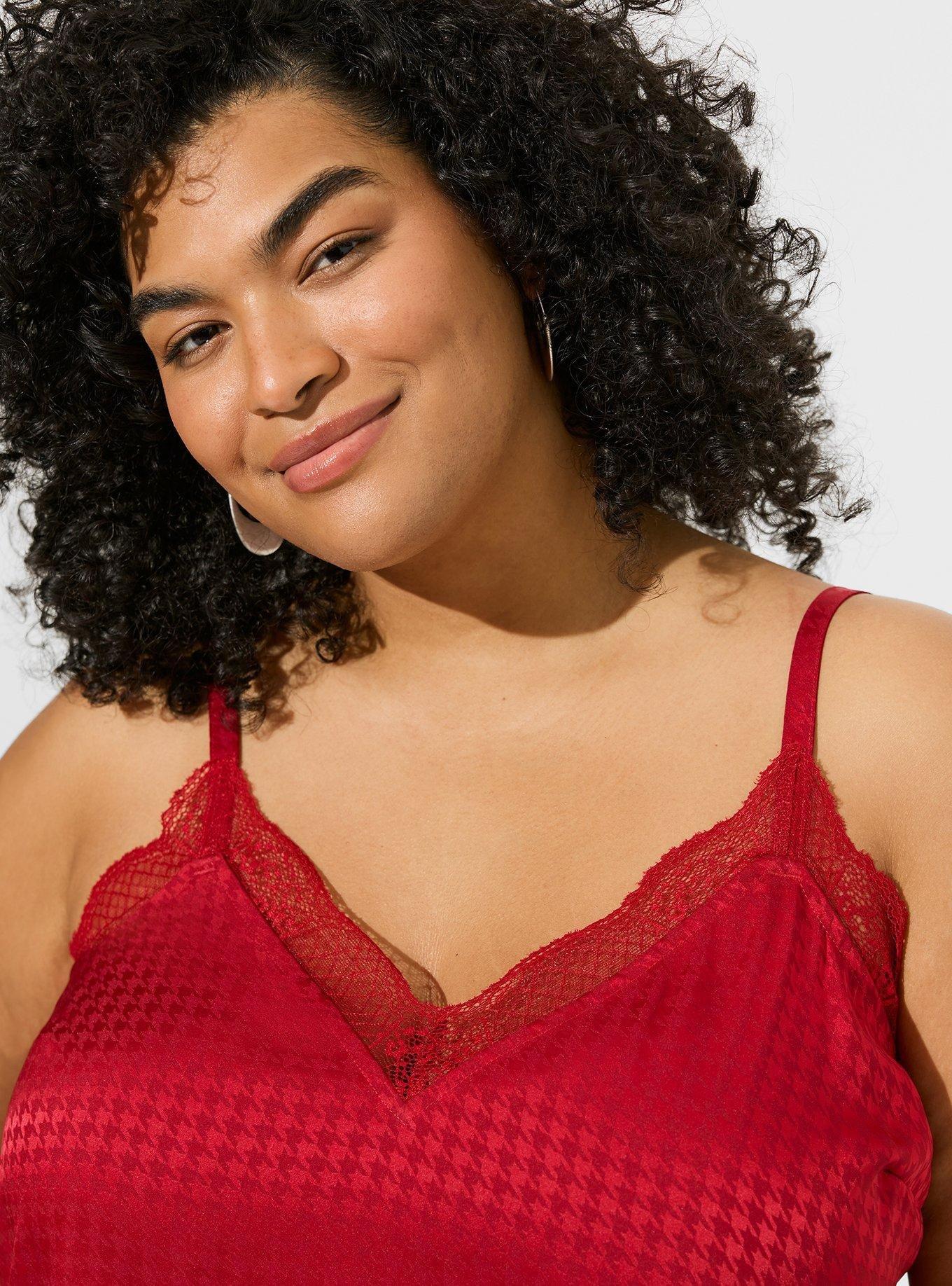 Satin Jacquard Lace Trim Cami, JESTER RED, alternate