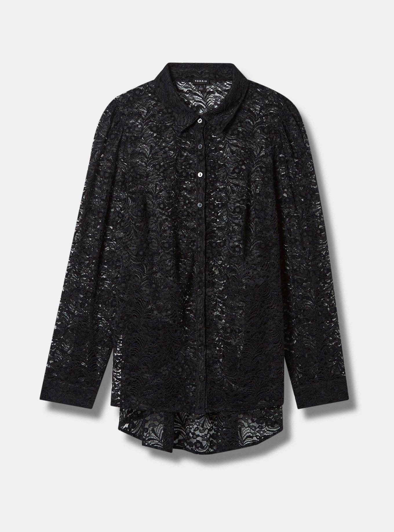 Plus Size - Chenille Lace Long Sleeve Button Up Blouse - Torrid