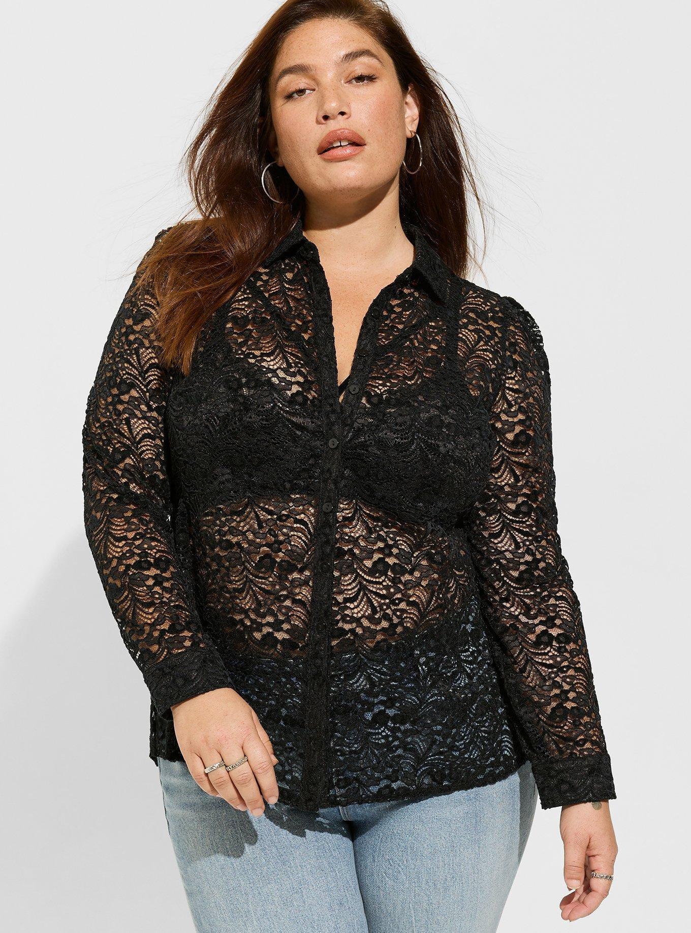 plus size lace long sleeve blouse