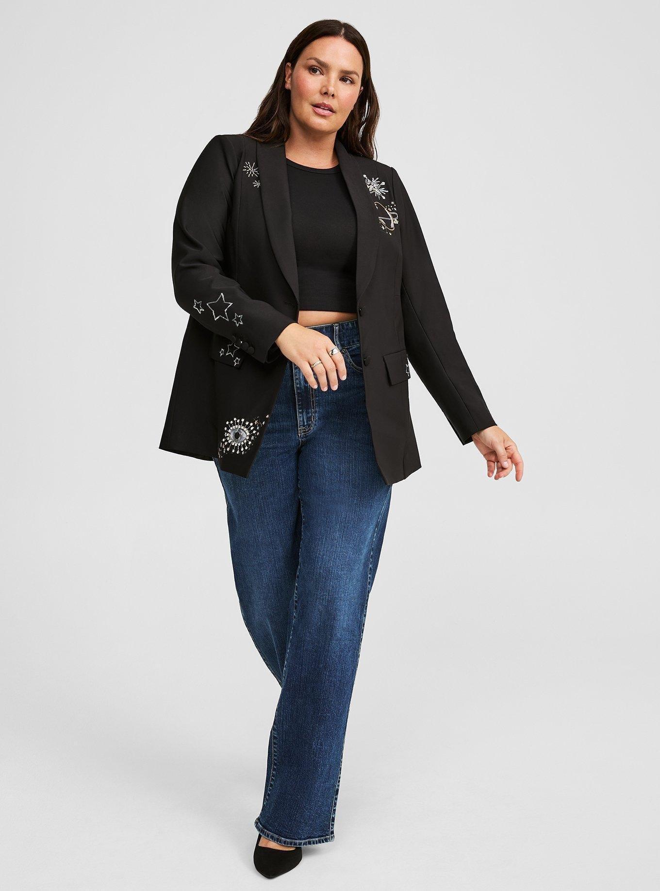 Studio Refined Crepe Embroidered Classic Fit Blazer