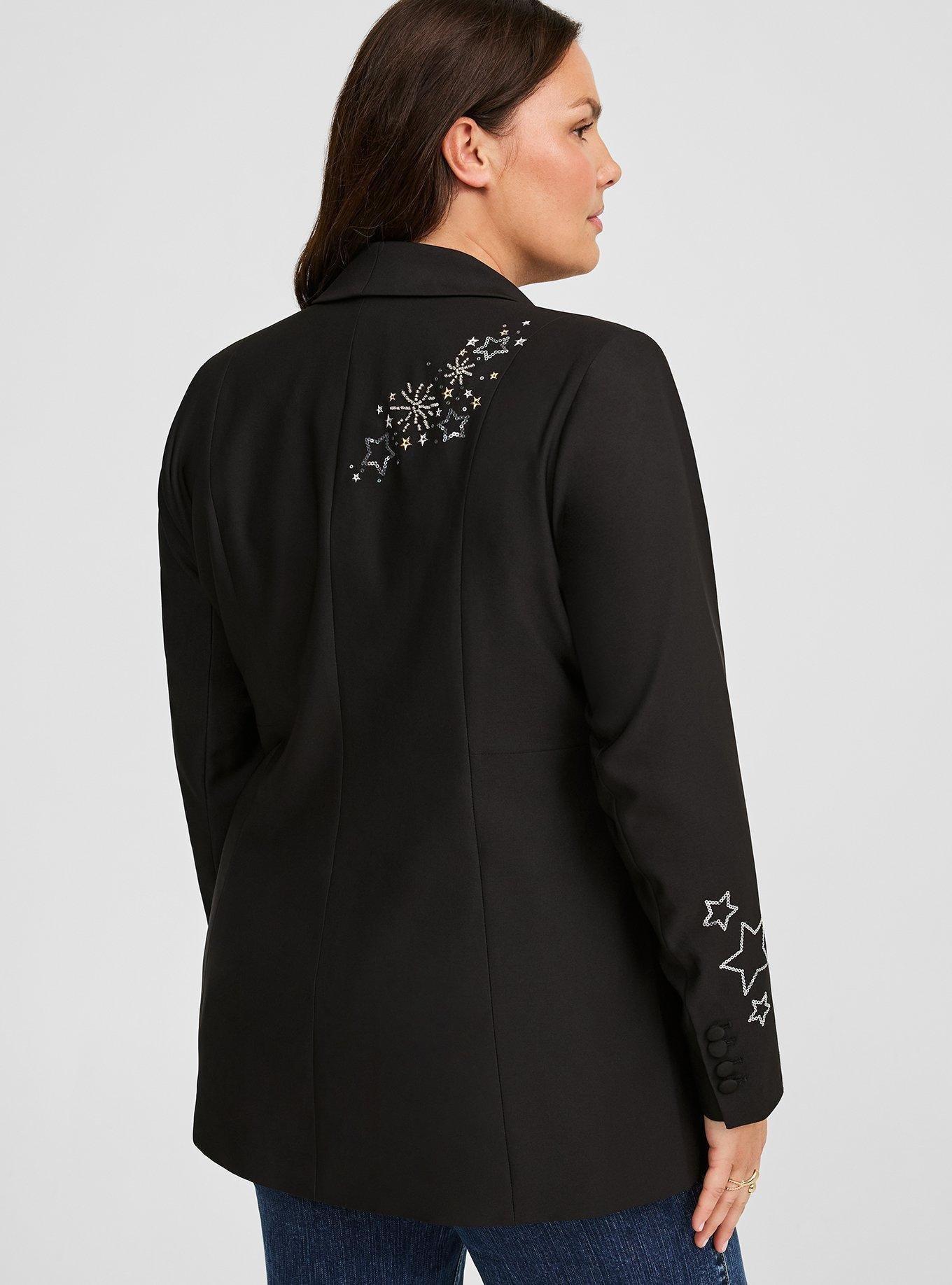 Plus Size - Studio Refined Crepe Embroidered Classic Fit Blazer