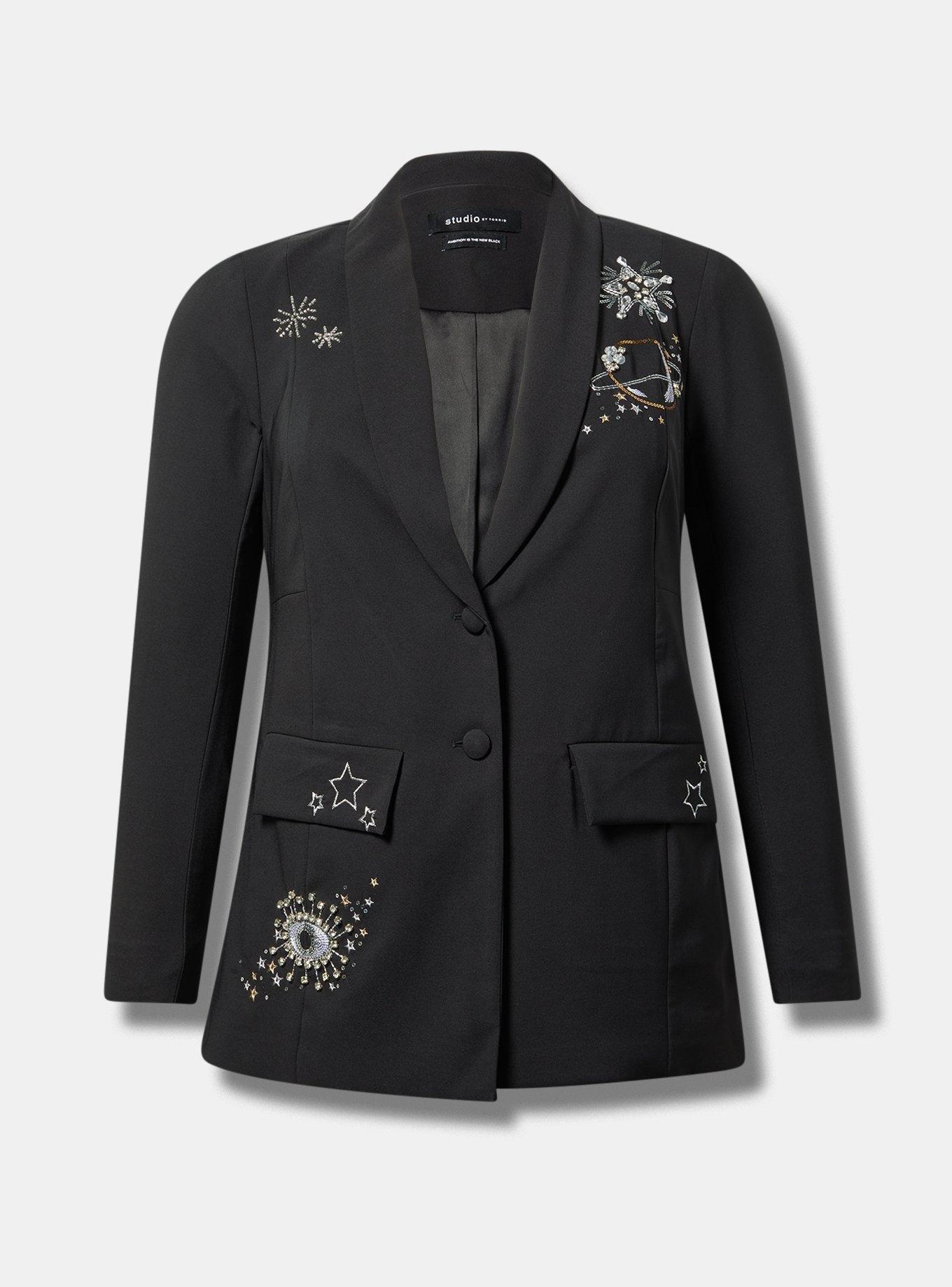 Studio Refined Crepe Embroidered Classic Fit Blazer