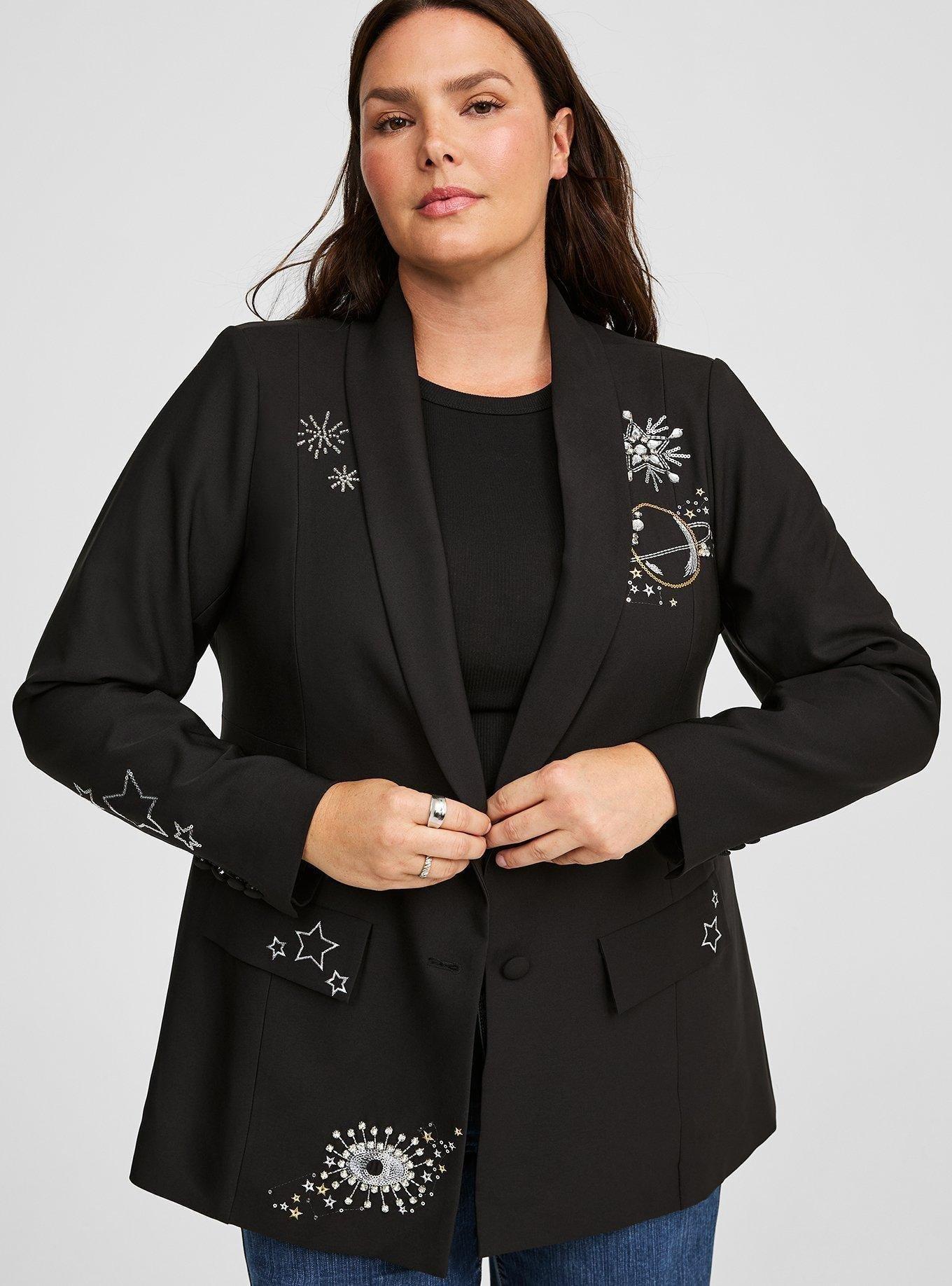 Studio Refined Crepe Embroidered Classic Fit Blazer