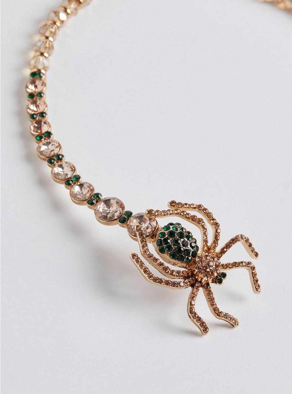 Bejeweled Spider Statement Necklace, , alternate
