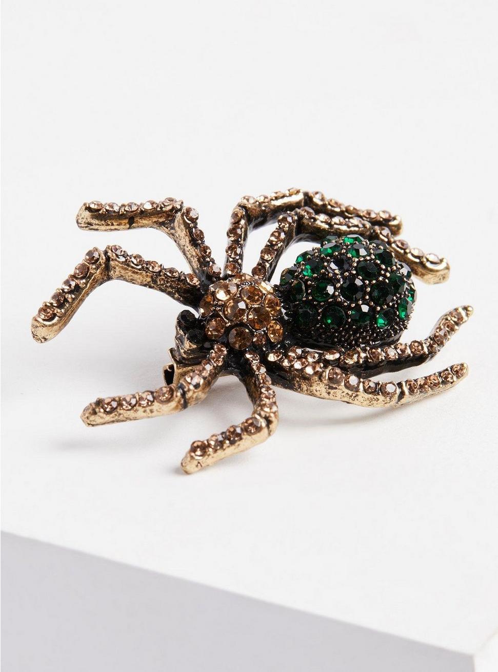 Bejeweled Spider Statement Brooch, , alternate
