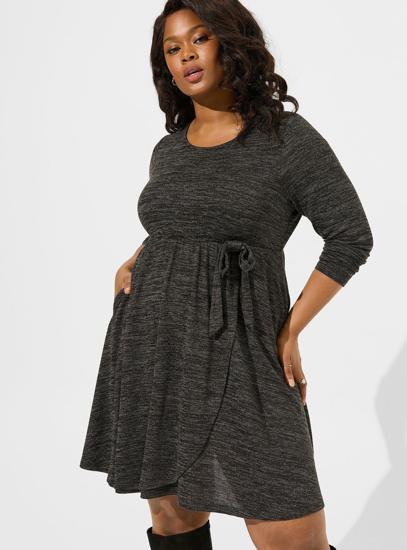 Plus Size - At The Knee Hacci Faux Wrap Dress - Torrid