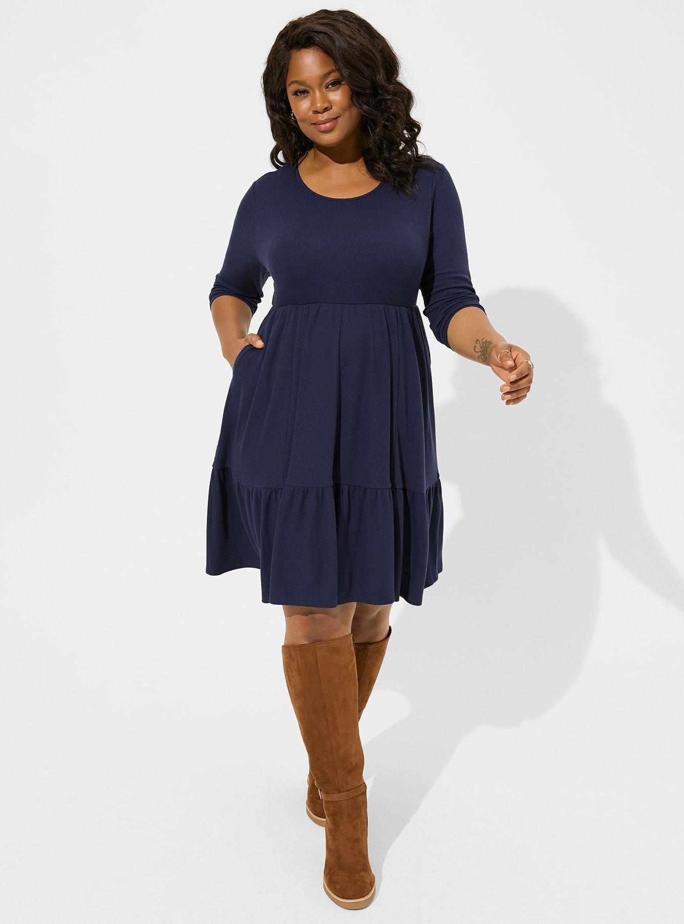 Plus Size At The Knee Jersey Waffle Tiered Skater Dress Torrid