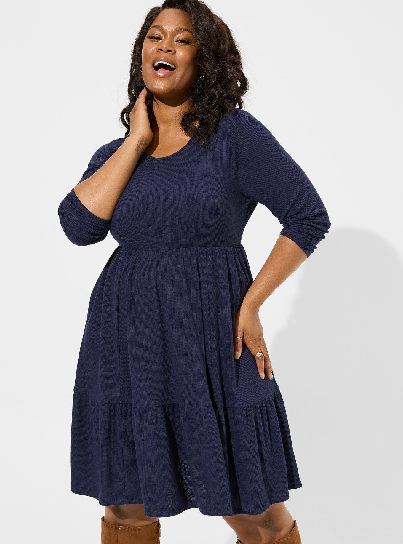 Plus Size - At The Knee Jersey Waffle Tiered Skater Dress - Torrid