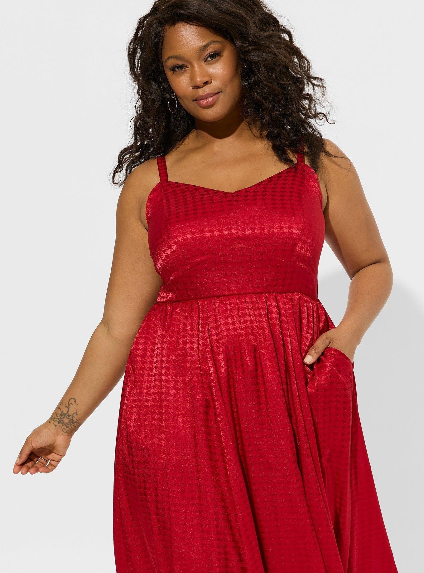 Plus Size - Midi Jacquard Satin Lace Up Back Sleeveless Dress - Torrid