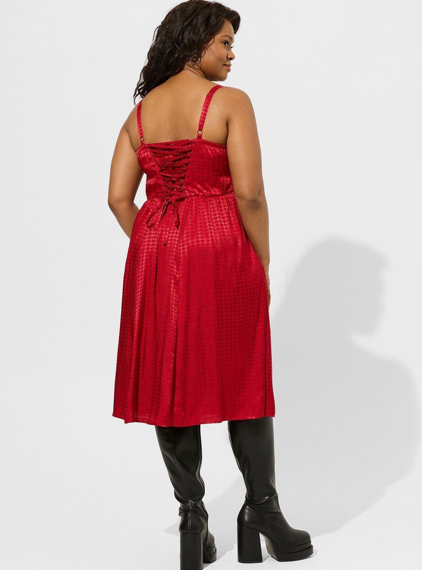 Plus Size - Midi Jacquard Satin Lace Up Back Sleeveless Dress - Torrid