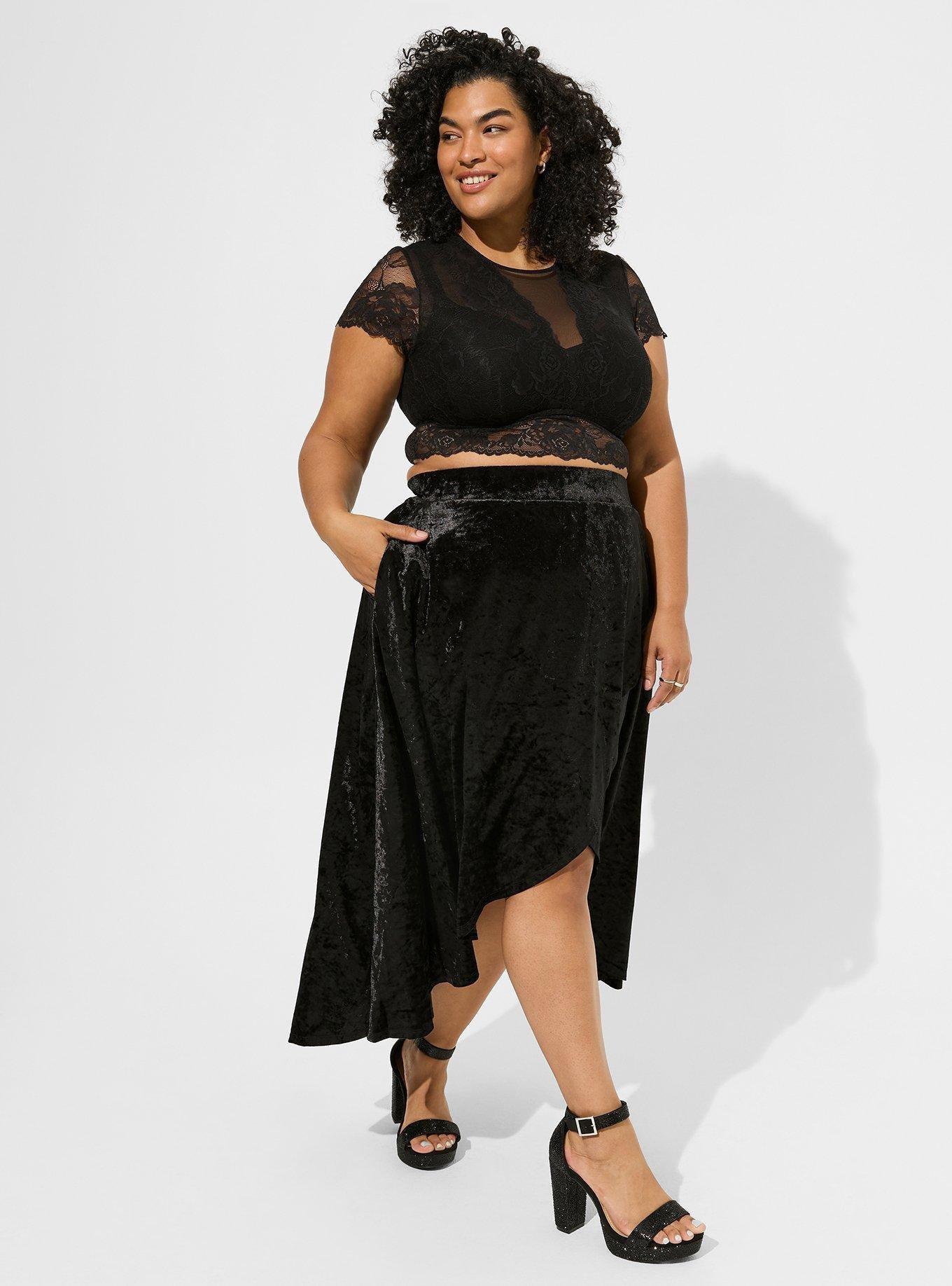 Tea Length Velvet High Low Wrap Skirt