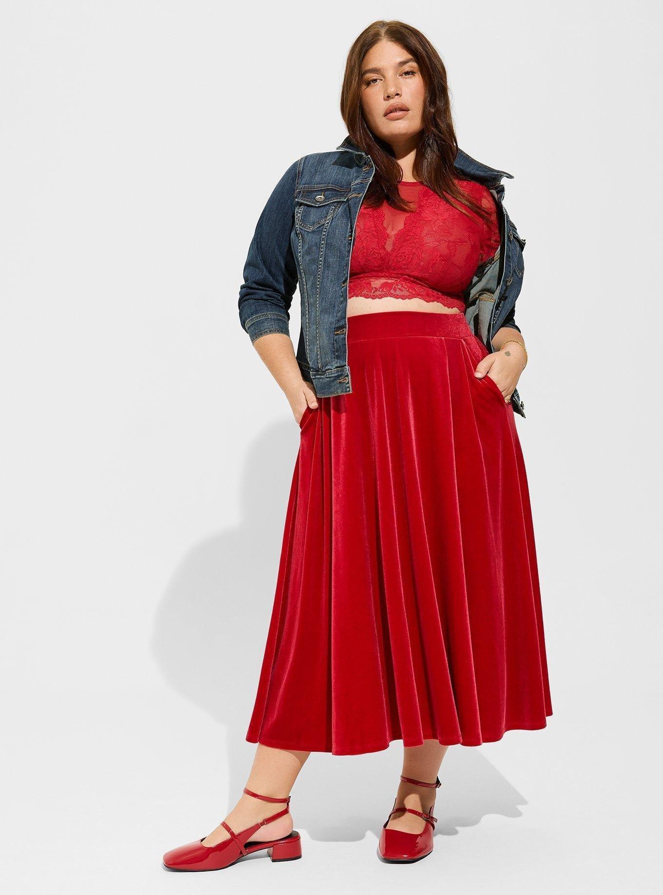 Tea Length Velvet A Line Skirt